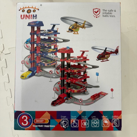 UNIH Kids Garage Toy Set, Toy Vehicle Garage for Toddlers. Blue / grey - Picture 2 of 8